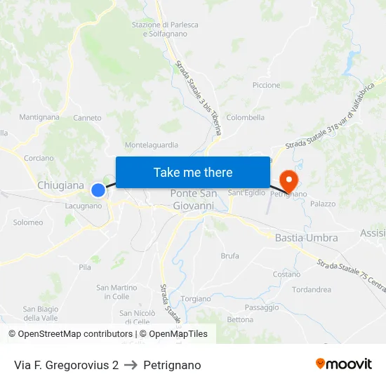 F. Gregorovius Street 2 to Petrignano map