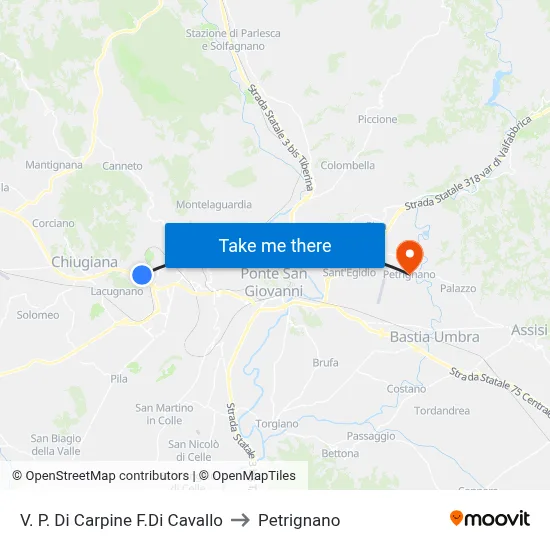 Via Pian Di Carpine - Ferro Di Cavallo to Petrignano map
