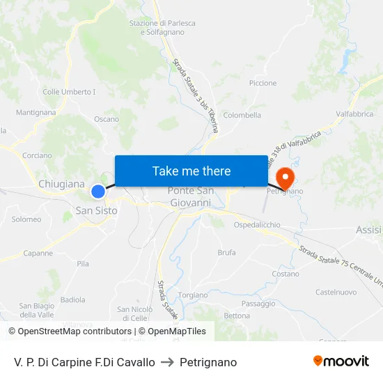 V. P. Di Carpine F.Di Cavallo to Petrignano map