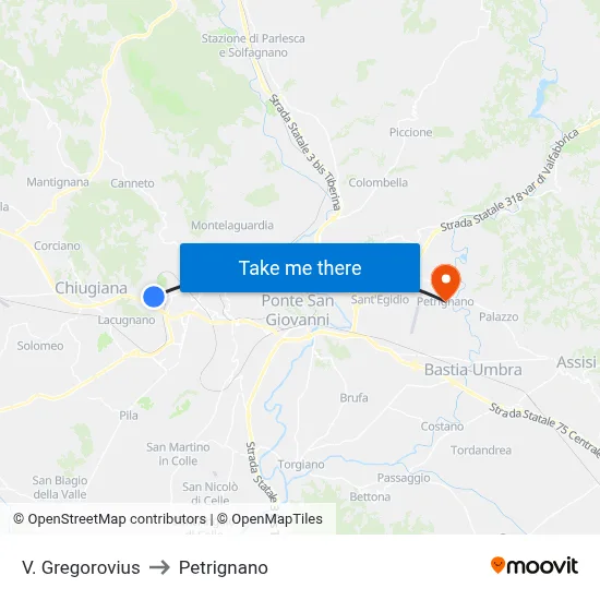 Via Gregorovius to Petrignano map