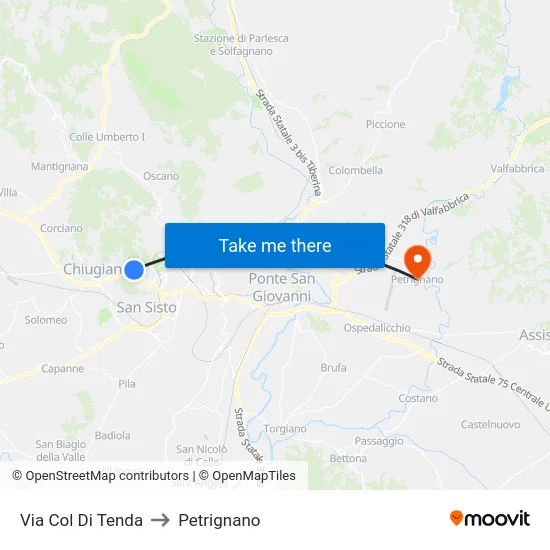 Via Col Di Tenda to Petrignano map