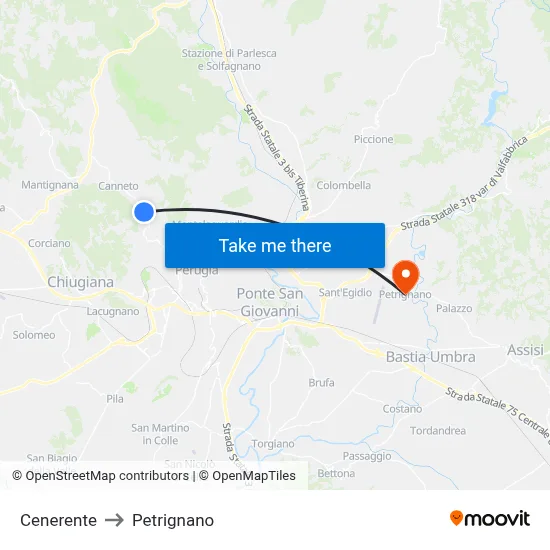 Cenerente to Petrignano map