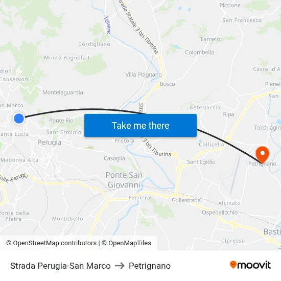 Perugia-San Marco Road to Petrignano map