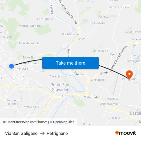 Via San Galigano to Petrignano map