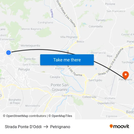 Strada Ponte D'Oddi to Petrignano map