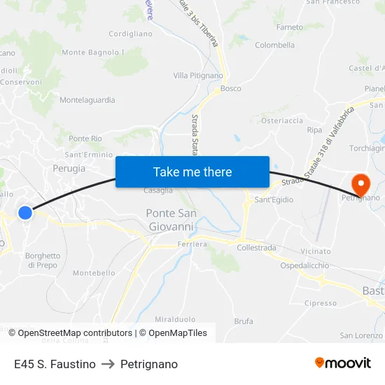 E45 S. Faustino to Petrignano map