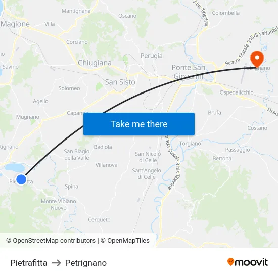 Pietrafitta to Petrignano map