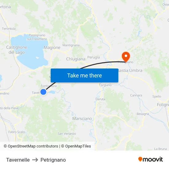 Tavernelle to Petrignano map