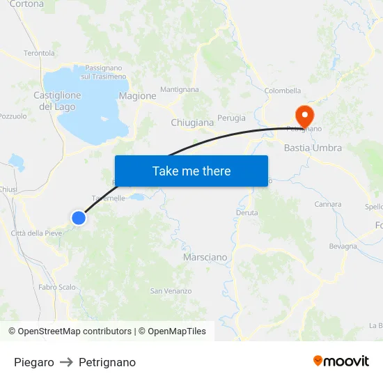 Piegaro to Petrignano map