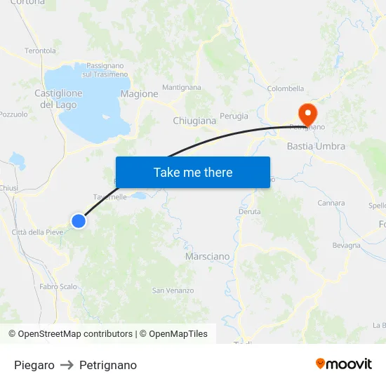 Piegaro to Petrignano map