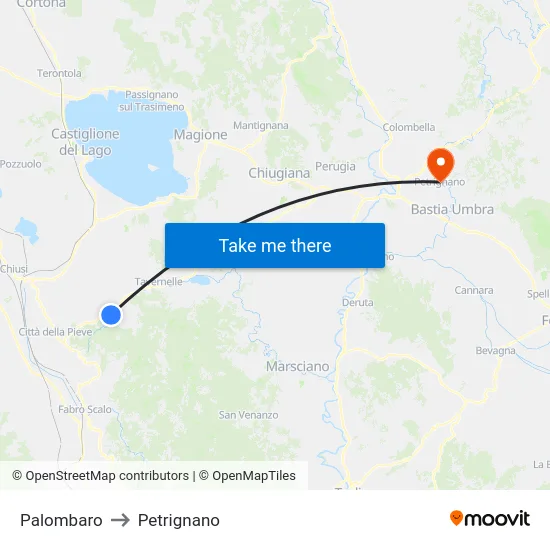 Palombaro to Petrignano map