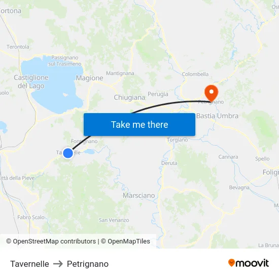 Tavernelle to Petrignano map