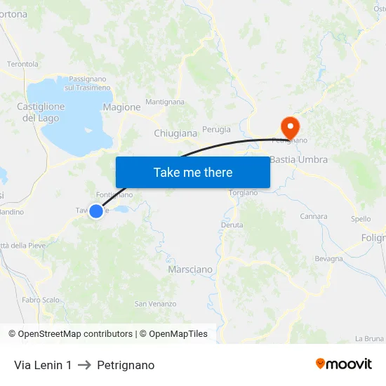 Lenin Street 1 to Petrignano map