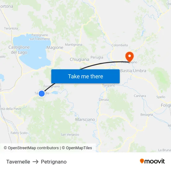 Tavernelle to Petrignano map