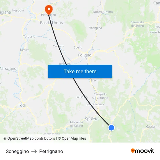 Scheggino to Petrignano map