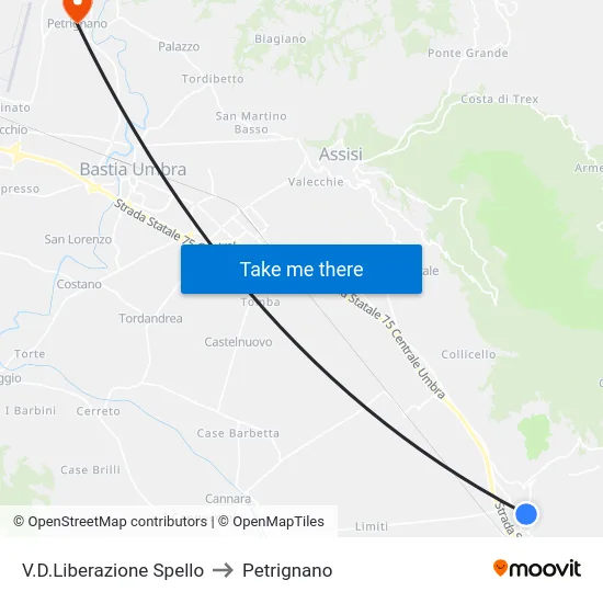 V.D.Liberazione Spello to Petrignano map