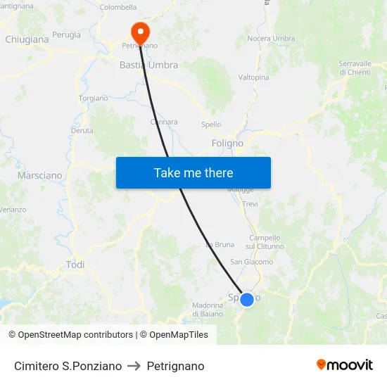 Cimitero S.Ponziano to Petrignano map