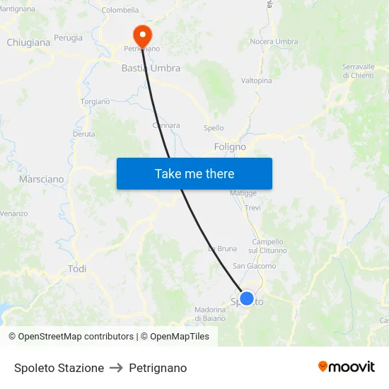 Spoleto Stazione to Petrignano map