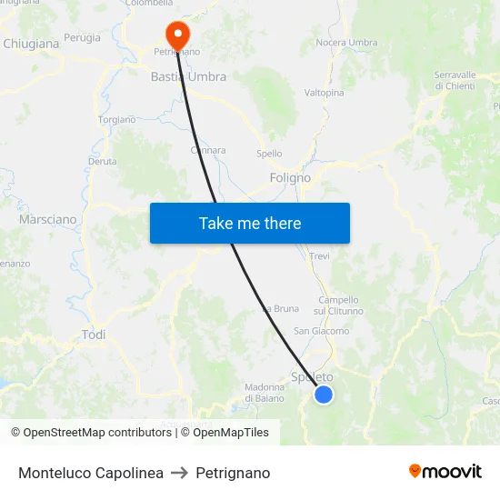 Monteluco Capolinea to Petrignano map