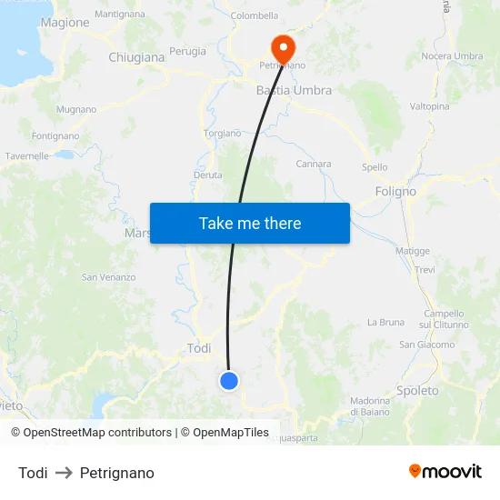 Todi to Petrignano map