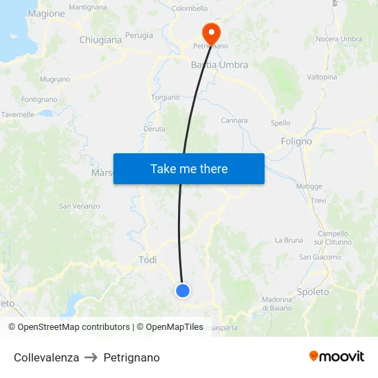 Collevalenza to Petrignano map