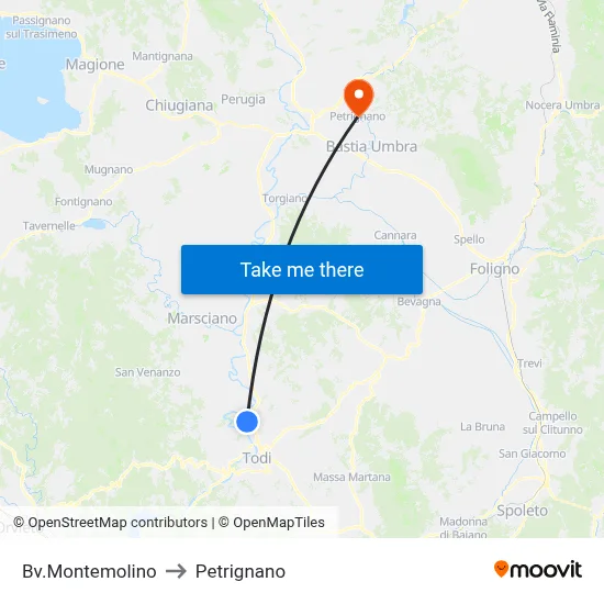 Montemolino Junction to Petrignano map