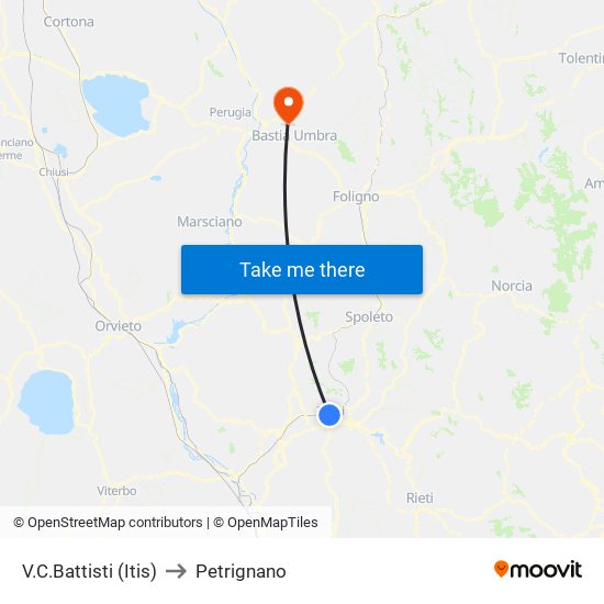 V.C.Battisti (Itis) to Petrignano map