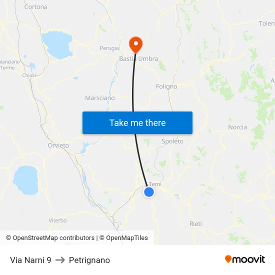 Narni Street 9 to Petrignano map