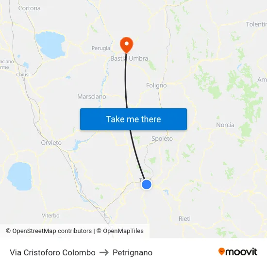 Christopher Columbus Street to Petrignano map