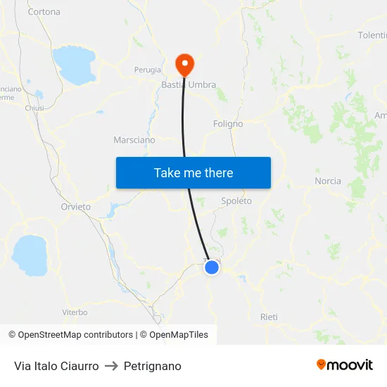 Via Italo Ciaurro to Petrignano map