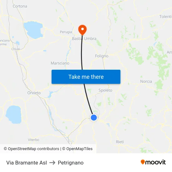 Via Bramante Asl to Petrignano map