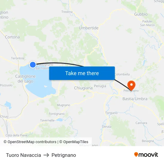 Tuoro Navaccia to Petrignano map