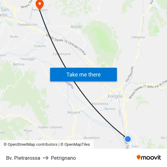Pietrarossa Junction to Petrignano map