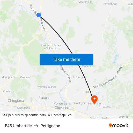 E45 Umbertide to Petrignano map