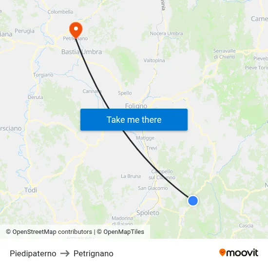 Piedipaterno to Petrignano map