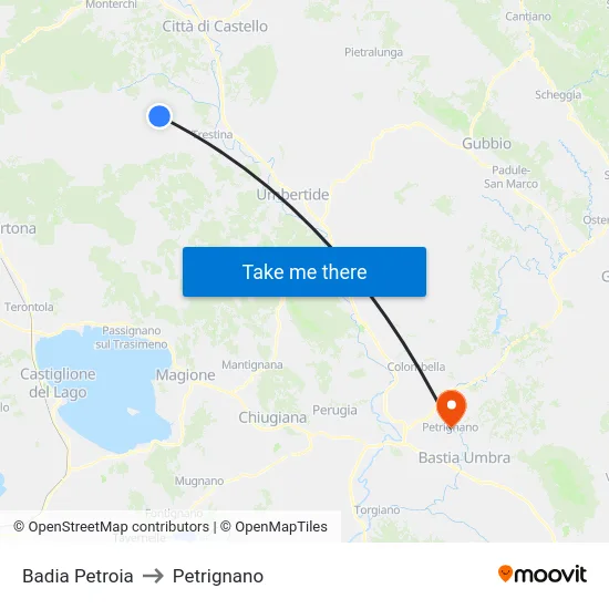 Badia Petroia to Petrignano map
