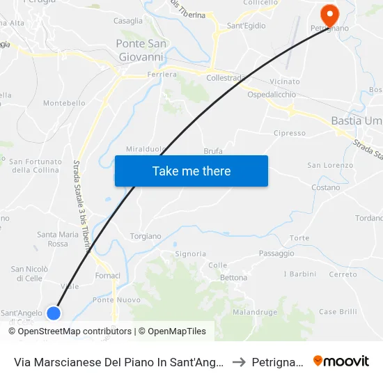 Marscianese Del Piano Road in Sant'Angelo to Petrignano map