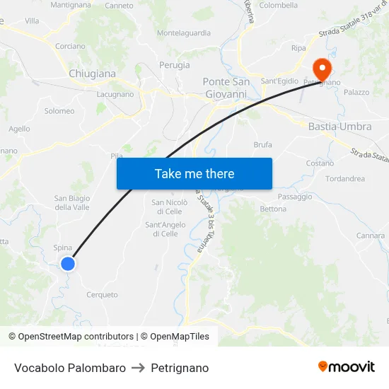Palombaro Area to Petrignano map