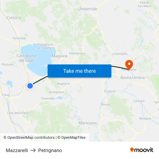 Mazzarelli to Petrignano map
