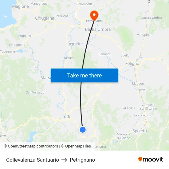 Collevalenza Santuario to Petrignano map