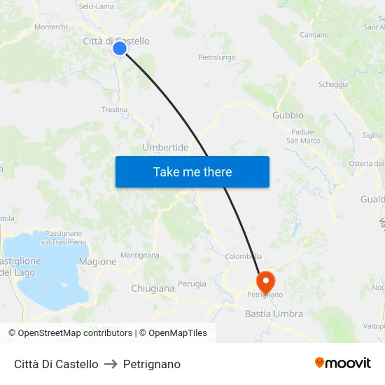 Città Di Castello to Petrignano map