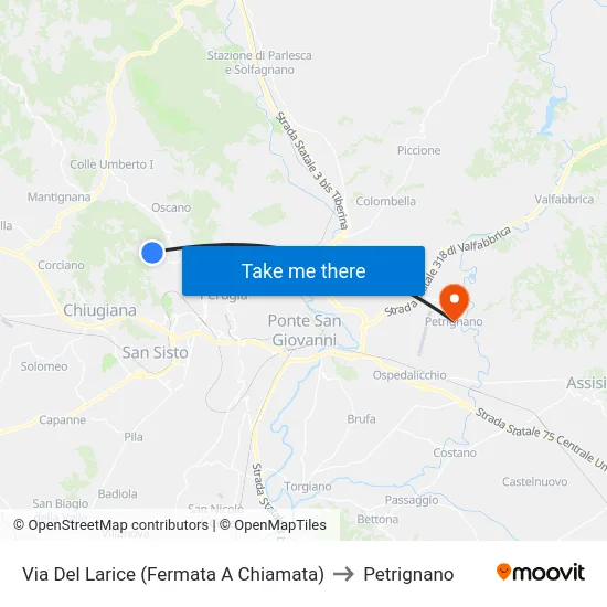 Via Del Larice (Fermata A Chiamata) to Petrignano map