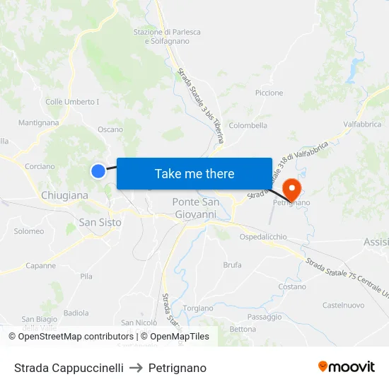 Strada Cappuccinelli to Petrignano map