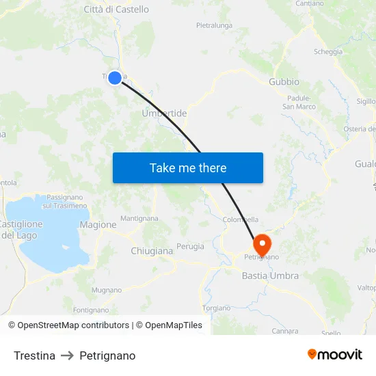 Trestina to Petrignano map