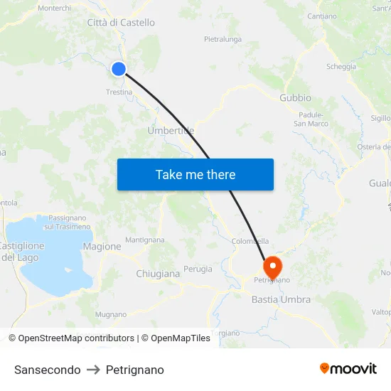Sansecondo to Petrignano map