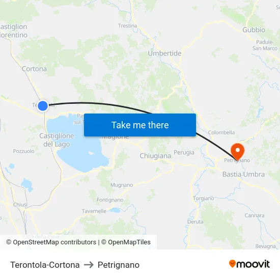 Terontola-Cortona to Petrignano map