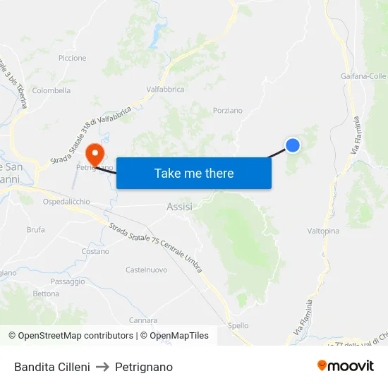 Bandita Cilleni to Petrignano map