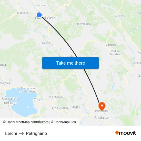 Lerchi to Petrignano map