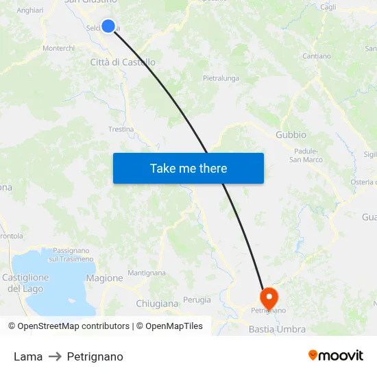 Lama to Petrignano map
