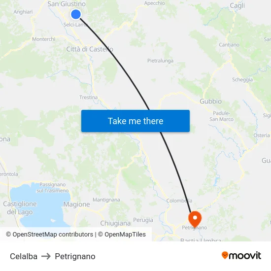 Celalba to Petrignano map